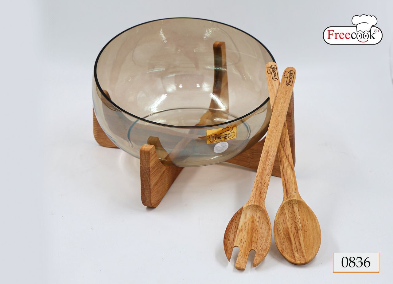 کاسه سالاد پایه چوب (طرح شامپاینی )