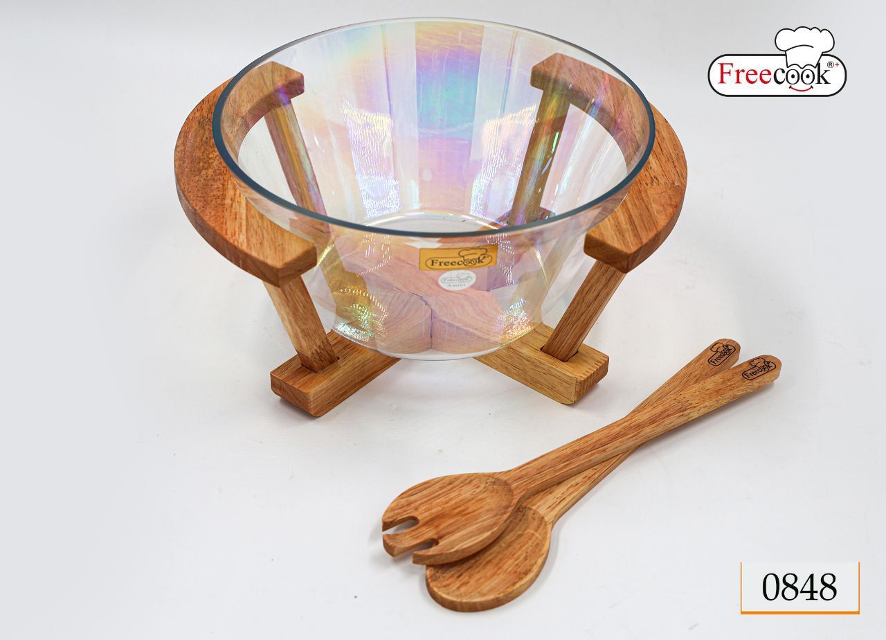 کاسه سالاد مخروطی پایه چوب (طرح هفت رنگ)