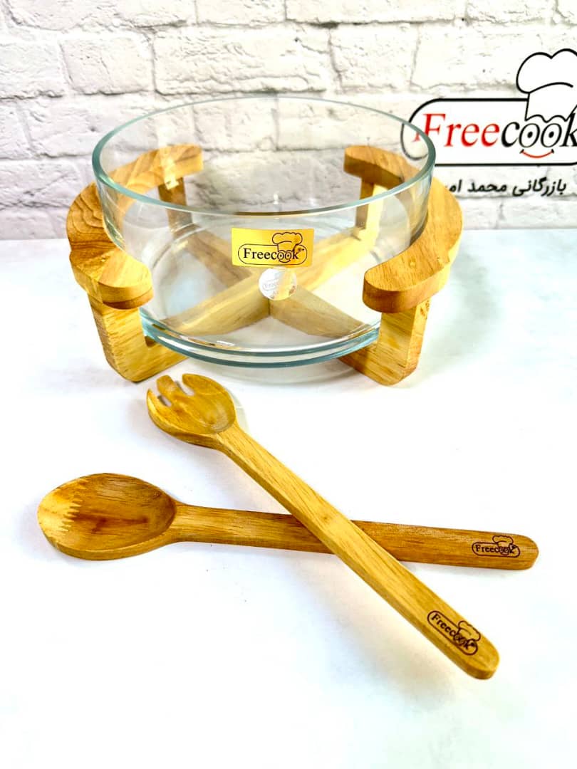 کاسه سالاد استوانه پایه چوب (مدل ساده)