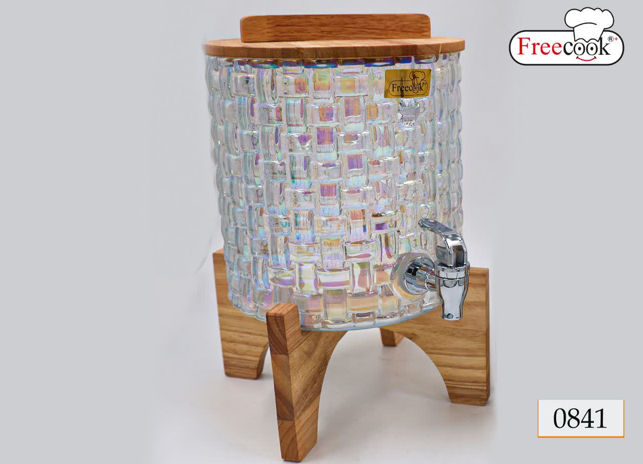 کلمن بلور(شربت خوری )پایه چوب مدل هاببیتات هفت رنگ