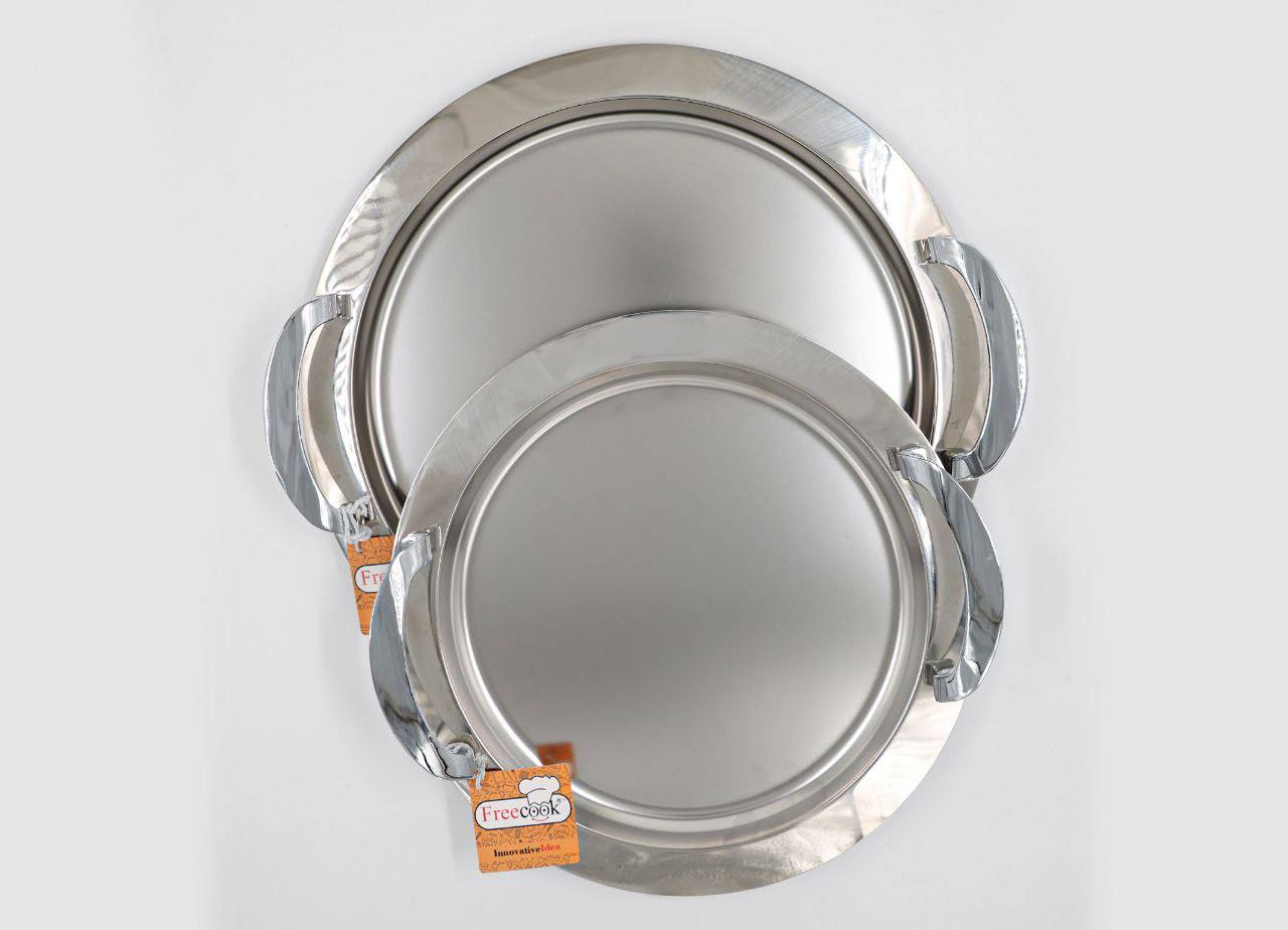 سینی گرد جفتی دسته نقره ای (دسته فری کوک)