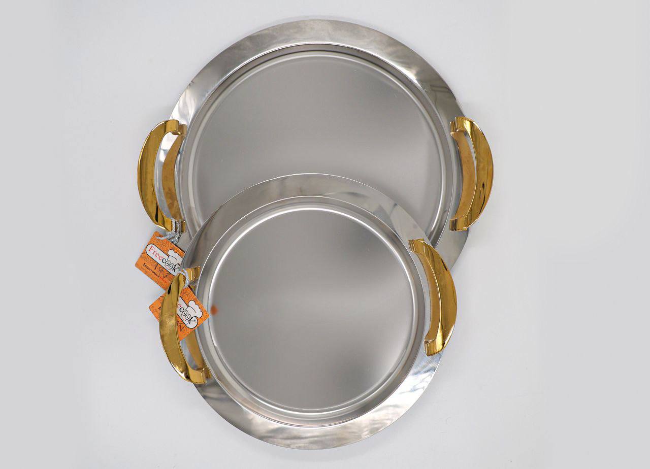 سینی گرد جفتی دسته طلایی (دسته فری کوک)