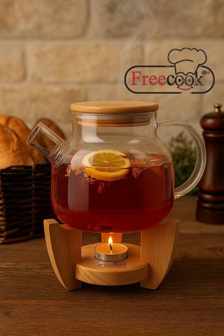 قوری پیرکس با وارمر چوبی