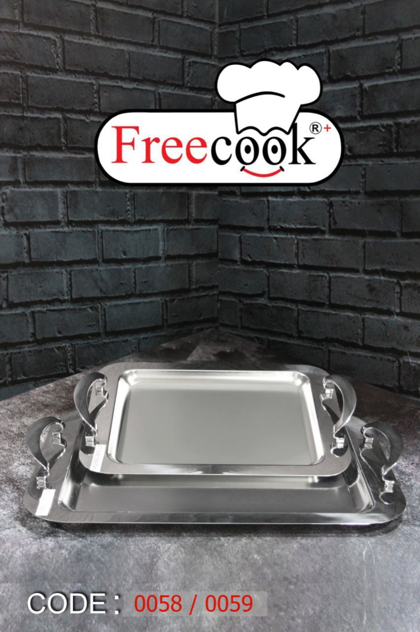 سینی مستطیل پایه دار فری کوک دسته نقره ای بزرگ (دور ساده)