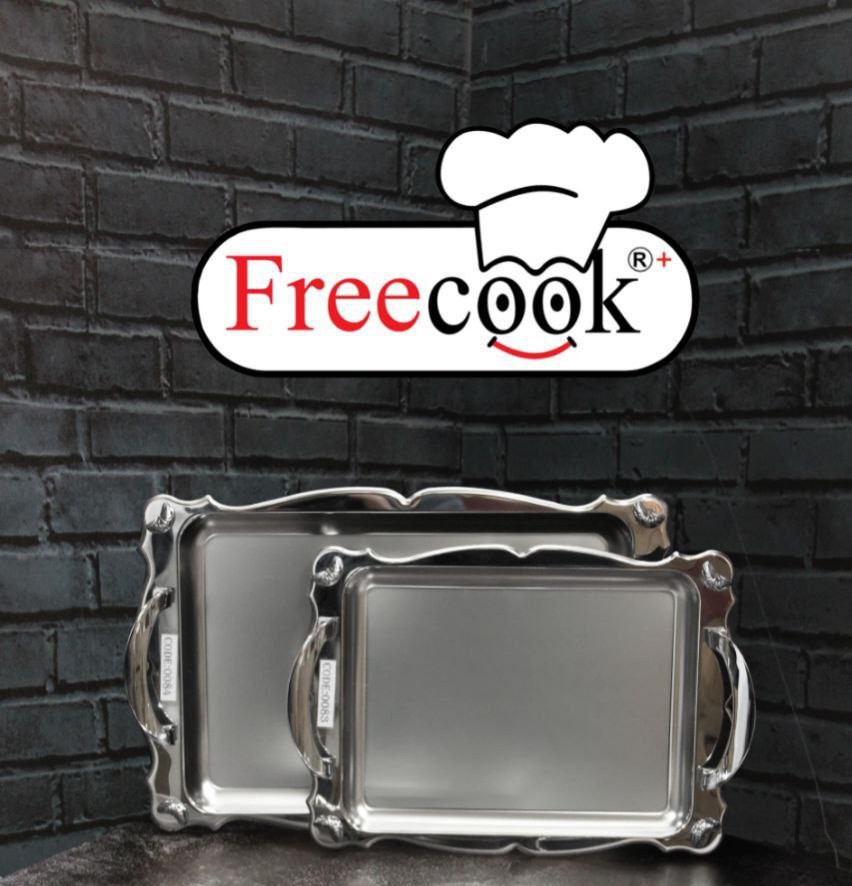 سینی مستطیل پایه دار فری کوک دسته نقره ای کوچک (دور دالبر)