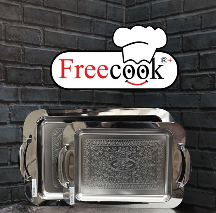 سینی مستطیل فری کوک دسته نقره ای سایز کوچک(دور ساده)