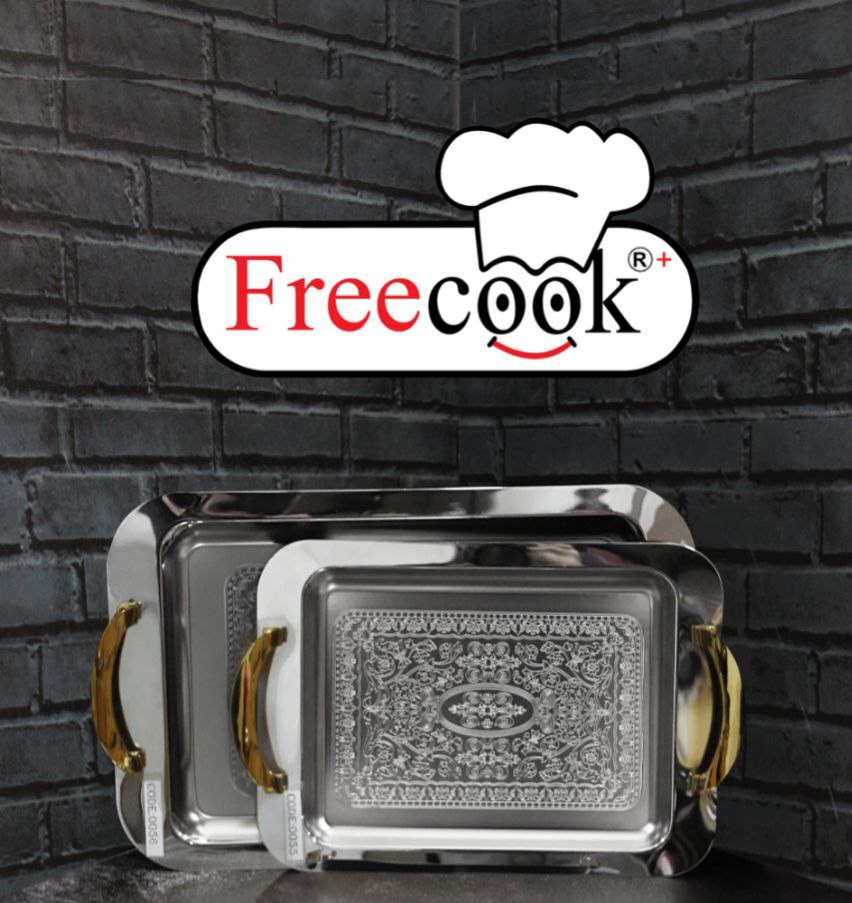 سینی مستطیل فری کوک دسته طلایی سایز کوچک(دور ساده)