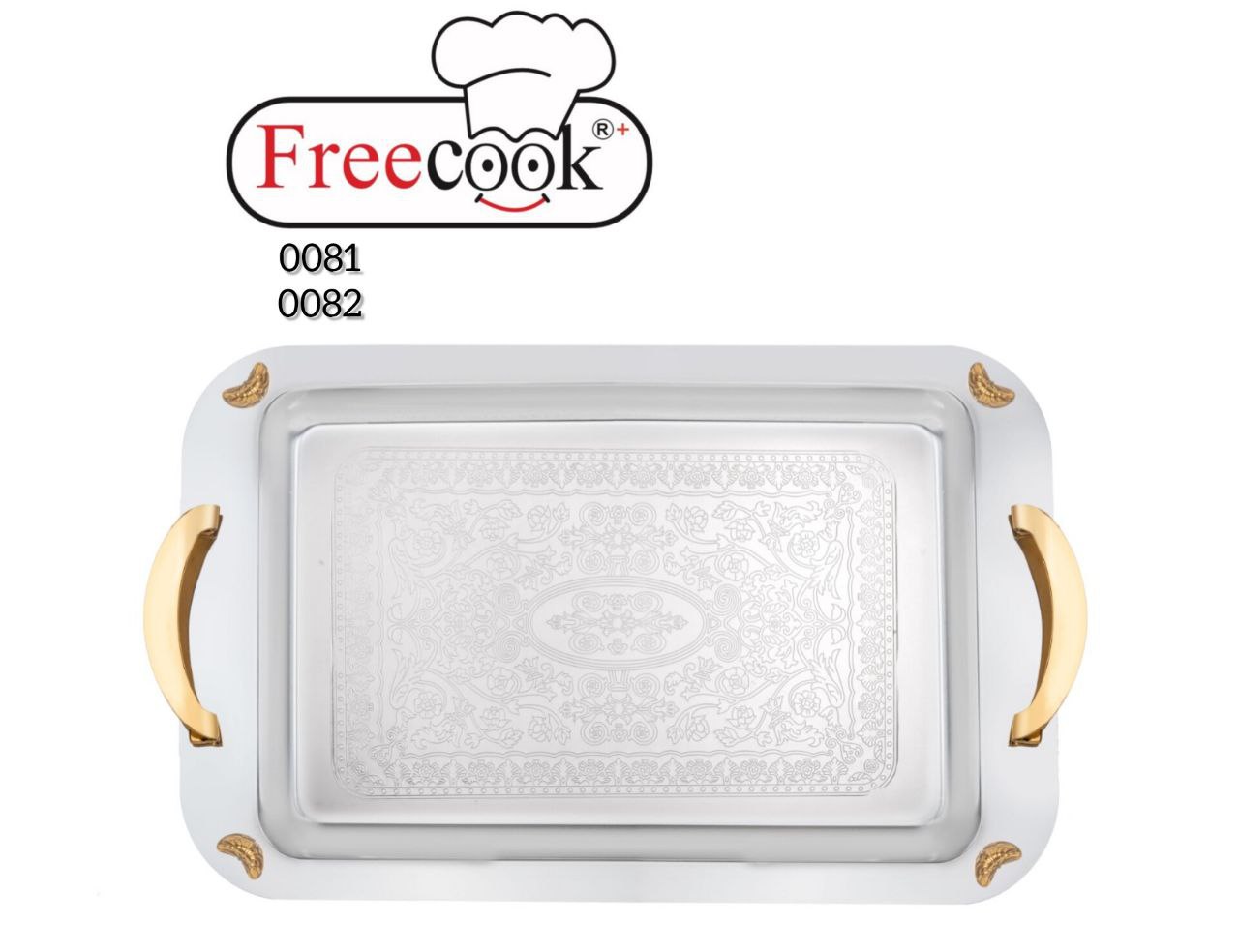 سینی مستطیل پایه دار فری کوک دسته طلایی کوچک (دور ساده)