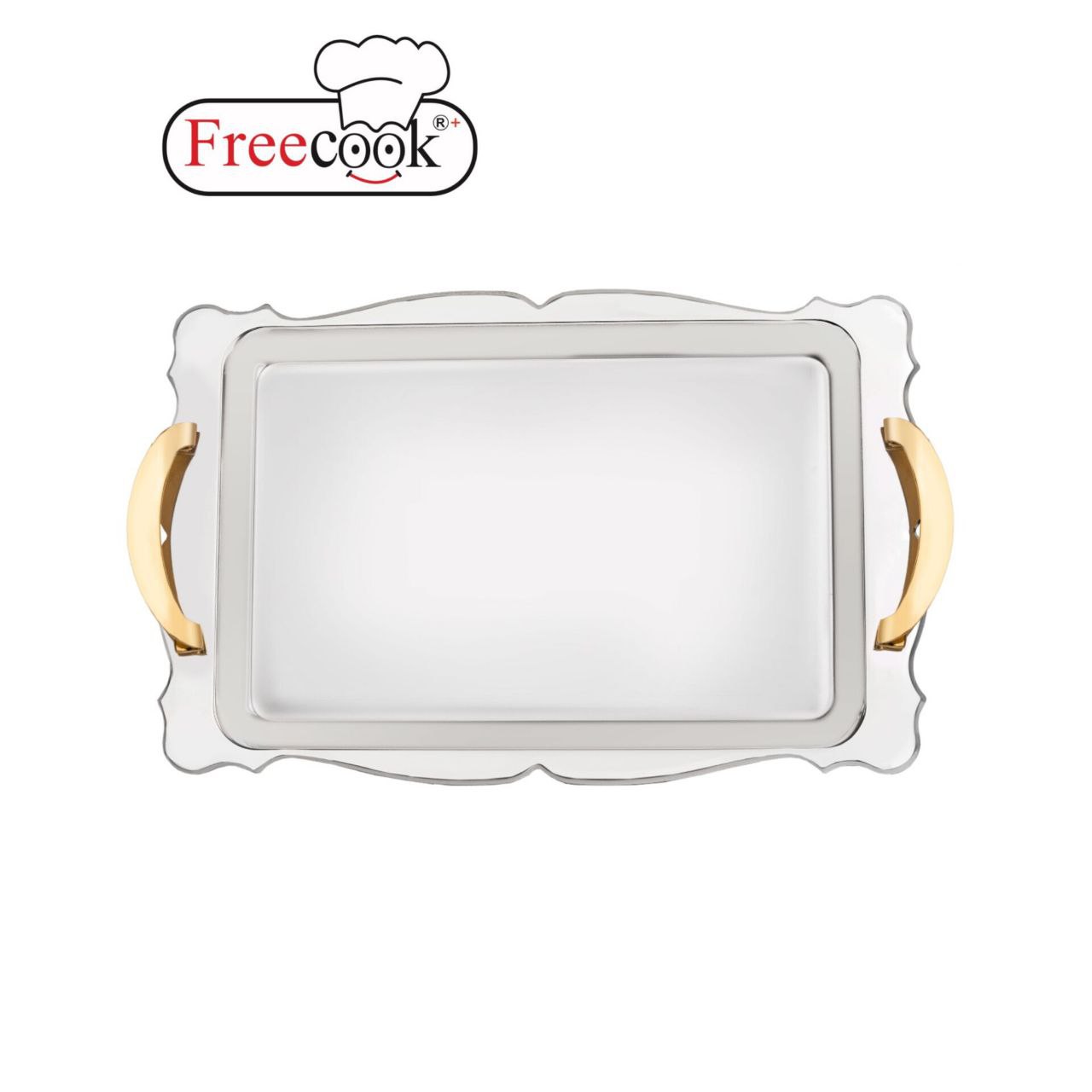 سینی مستطیل فری کوک دسته طلایی سایز بزرگ(دور دالبر)