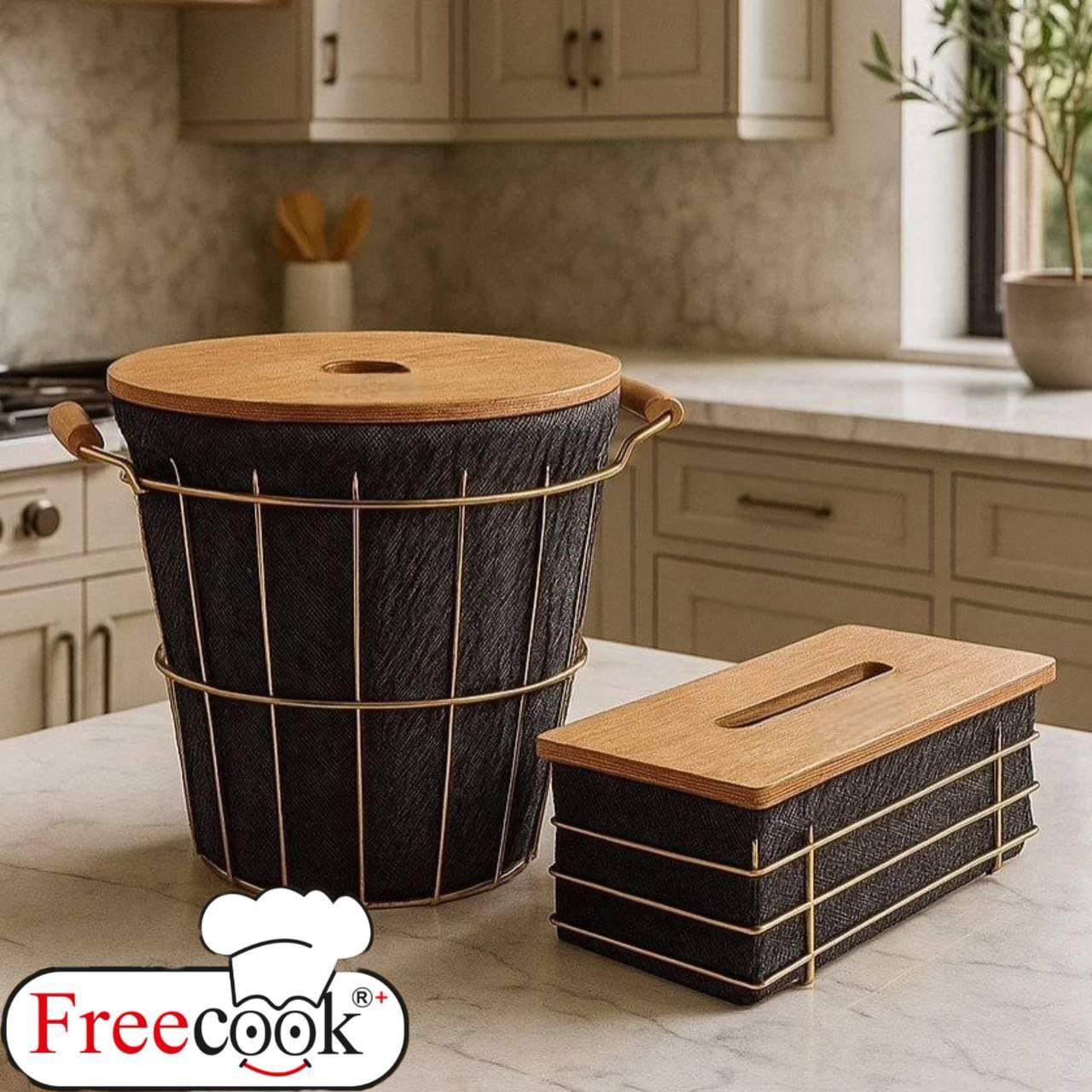 سطل و جادستمال فلزی طلایی