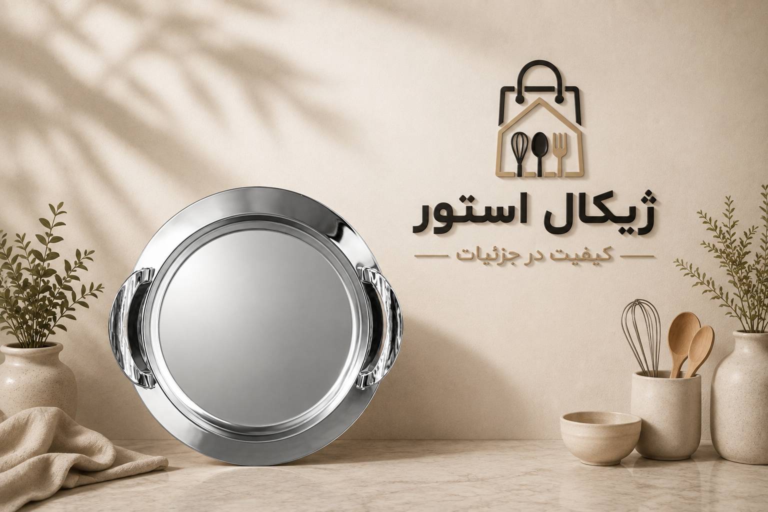 سینی گرد فری کوک دسته نقره ای (دور ساده)