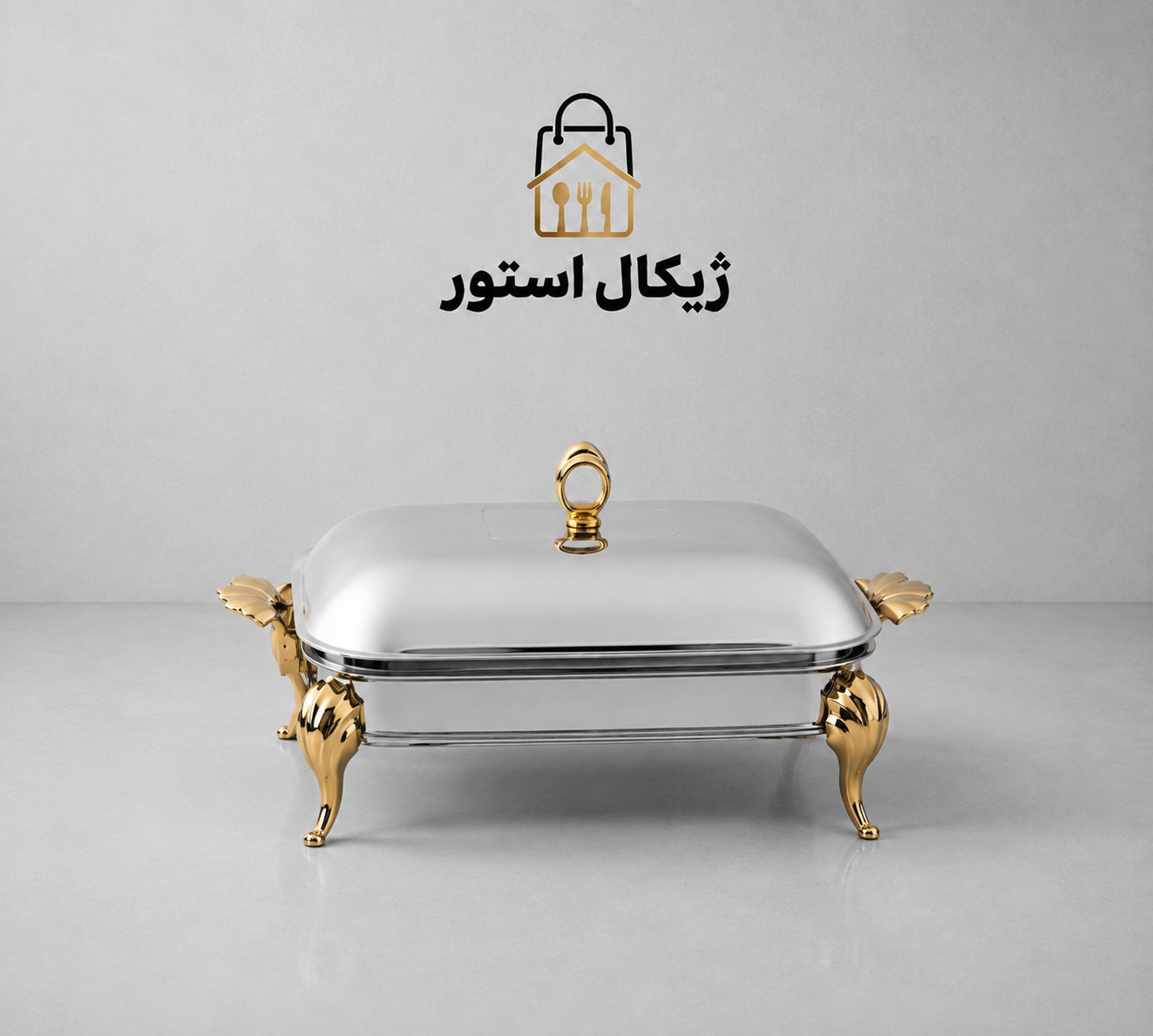 سوفله مستطیل متوسط  استیل (طرح دسته رویال طلایی)