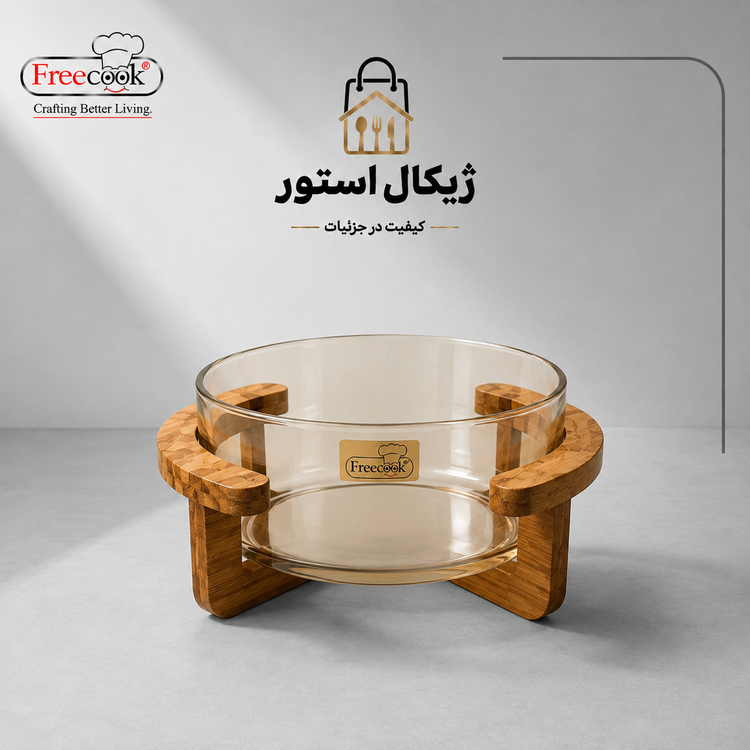 کاسه سالاد استوانه پایه چوب (مدل شامپاینی)