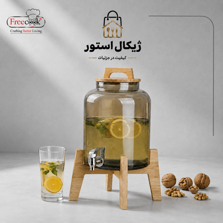 کلمن بلور(شربت خوری )پایه چوب مدل شامپاینی