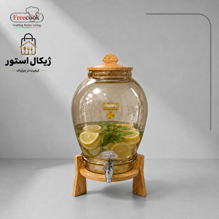 کلمن شیشه ای کوزه ای پایه چوب (مدل شامپاینی)