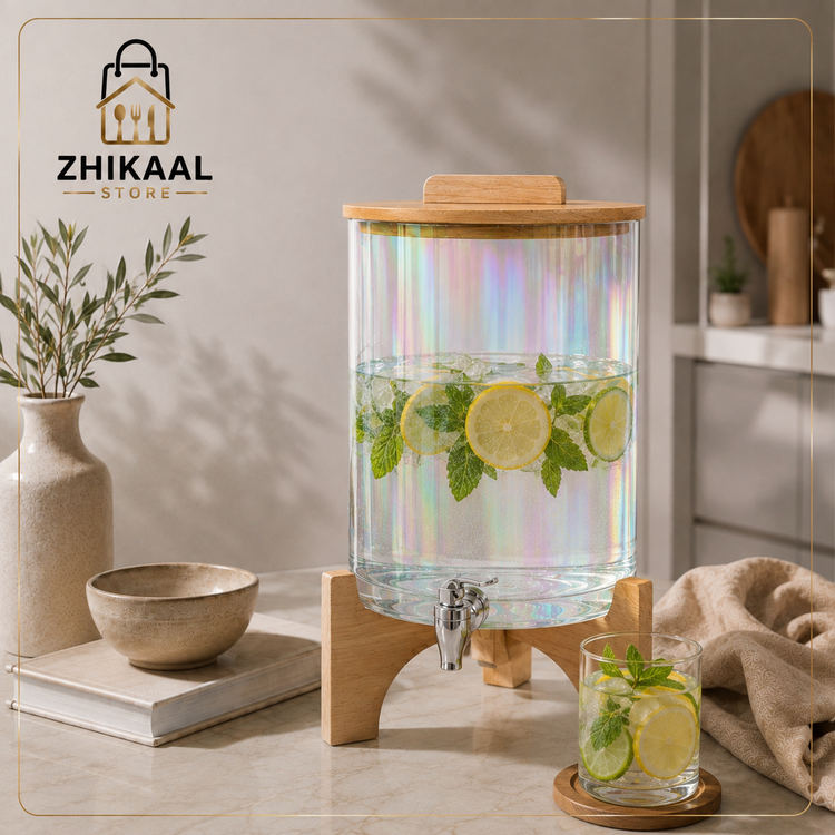 کلمن شیشه ای استوانه پایه چوب (مدل هفت رنگ)