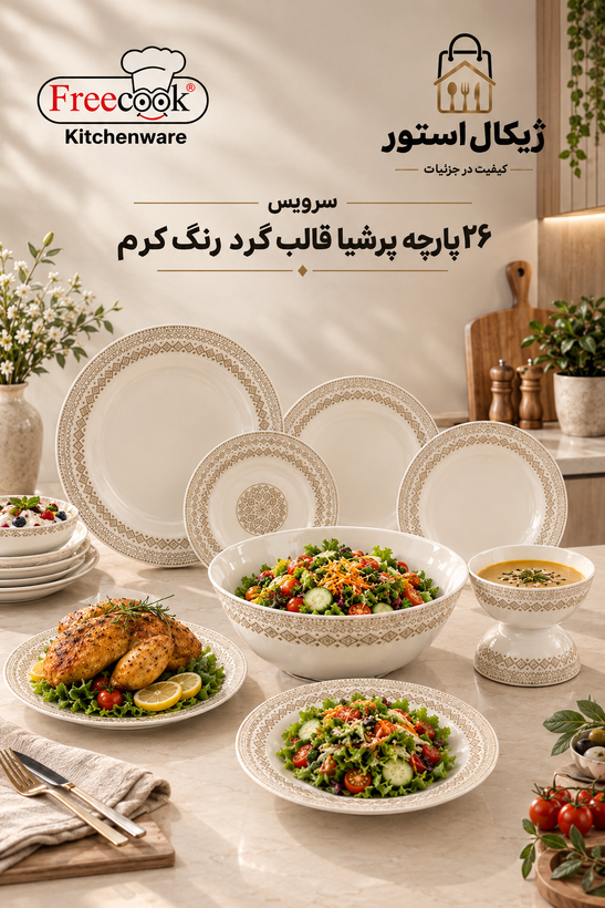 سرویس ۲۶پارچه آرکوپال(مدل پرشیا قالب گرد رنگ کرم)