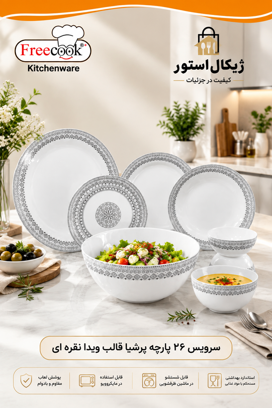 سرویس ۲۶پارچه آرکوپال(مدل پرشیا قالب ویدا رنگ طوسی )
